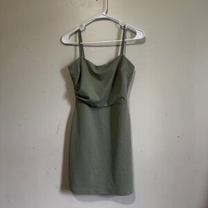 Windsor Sage Green Mini Dress Earthy Cowl Neck Bodycon